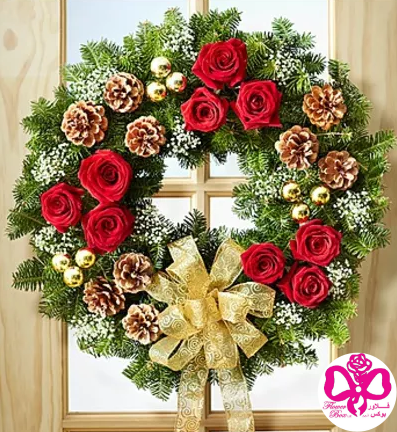 Fresh Evergreen Wreath with Flowers